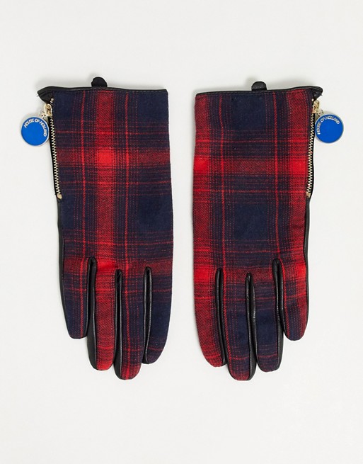 House of Holland real leather tartan gloves