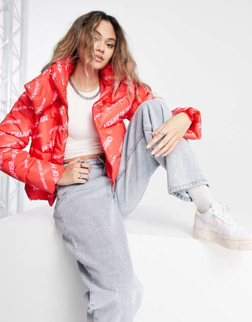 House of Holland – Röd vadderad jacka i kort design med logga