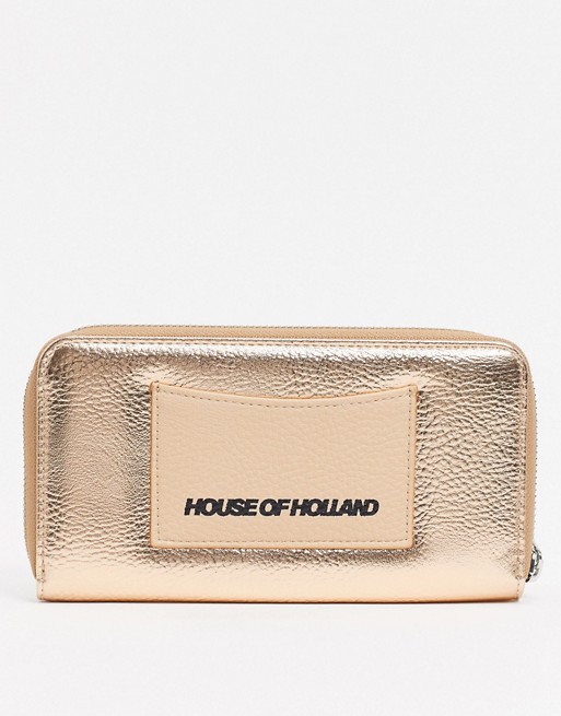 House of Holland Rose Gold Embossed Zip Around Purse