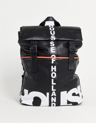 House of Holland - Rugzak met klep en logoclip in zwart