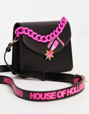 House of Holland lipstick shoulder bag in black - ASOS Price Checker