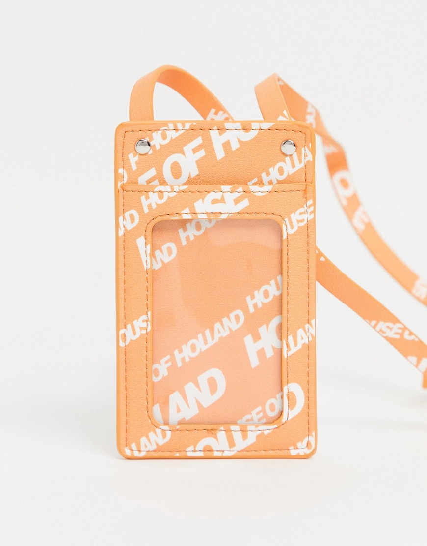 House of Holland – Schlüsselband mit Kartenhalter in Orange mit Logo-Print