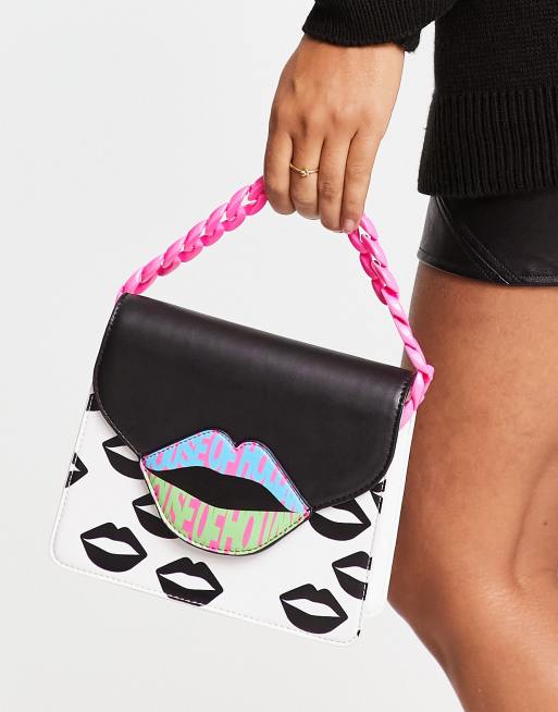 House of Holland - Schoudertas met lippenprint in zwart