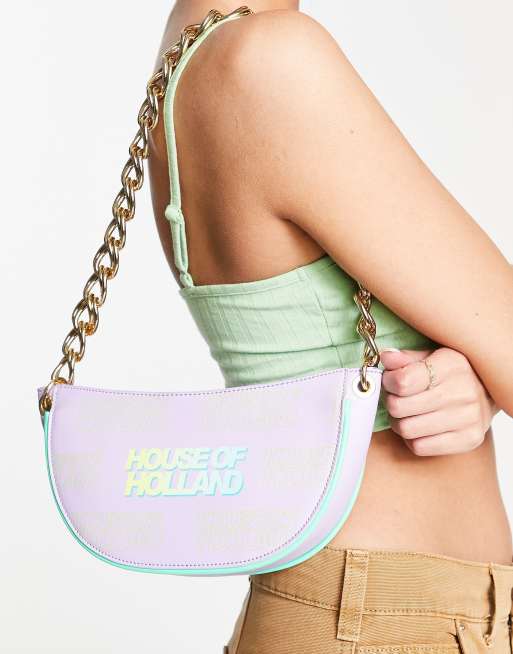 House of Holland – Schultertasche in Flieder mit goldenem Kettendetail