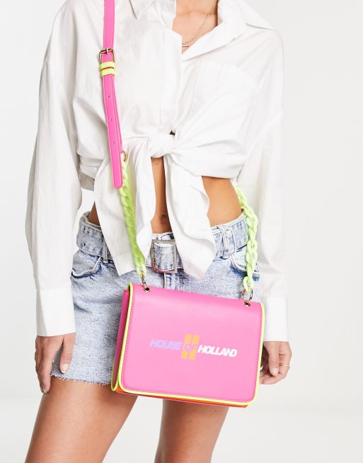 House of Holland – Schultertasche in Rosa mit Kettenriemen