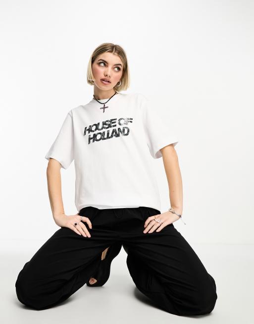 House of Holland shimmer animal logo t-shirt in white