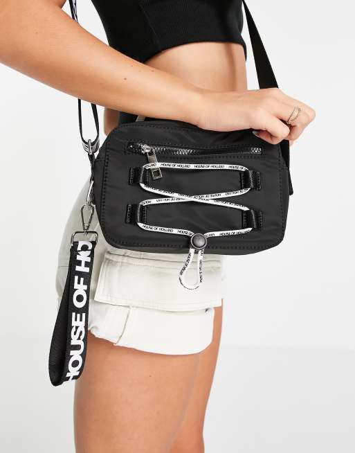 House of Holland - Sort crossbody-taske med logosnor i nylon