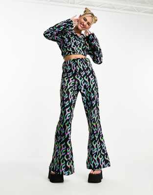 House of Holland suit flared trousers green and pink flame print | ASOS