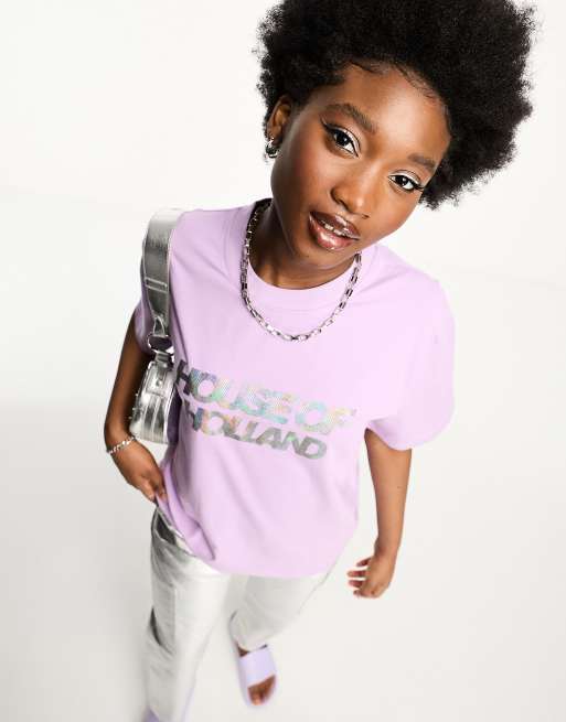 House of Holland – T-Shirt in Flieder mit holografischem Print