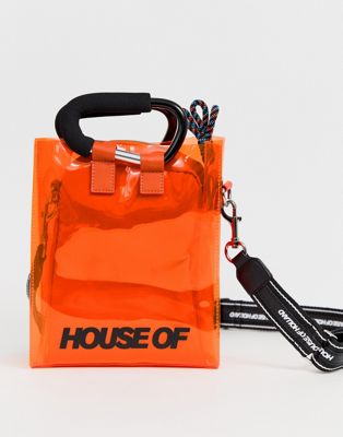House of Holland - Transparente mini tote met crossbody bandje-Oranje