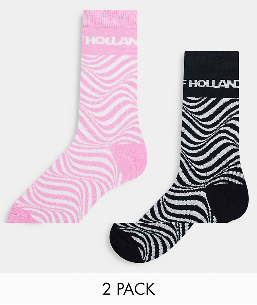 House Of Holland Two Pack Socks In Black And Pink Swirl Print