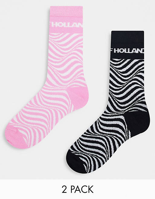 House of Holland two pack socks in black and pink swirl print