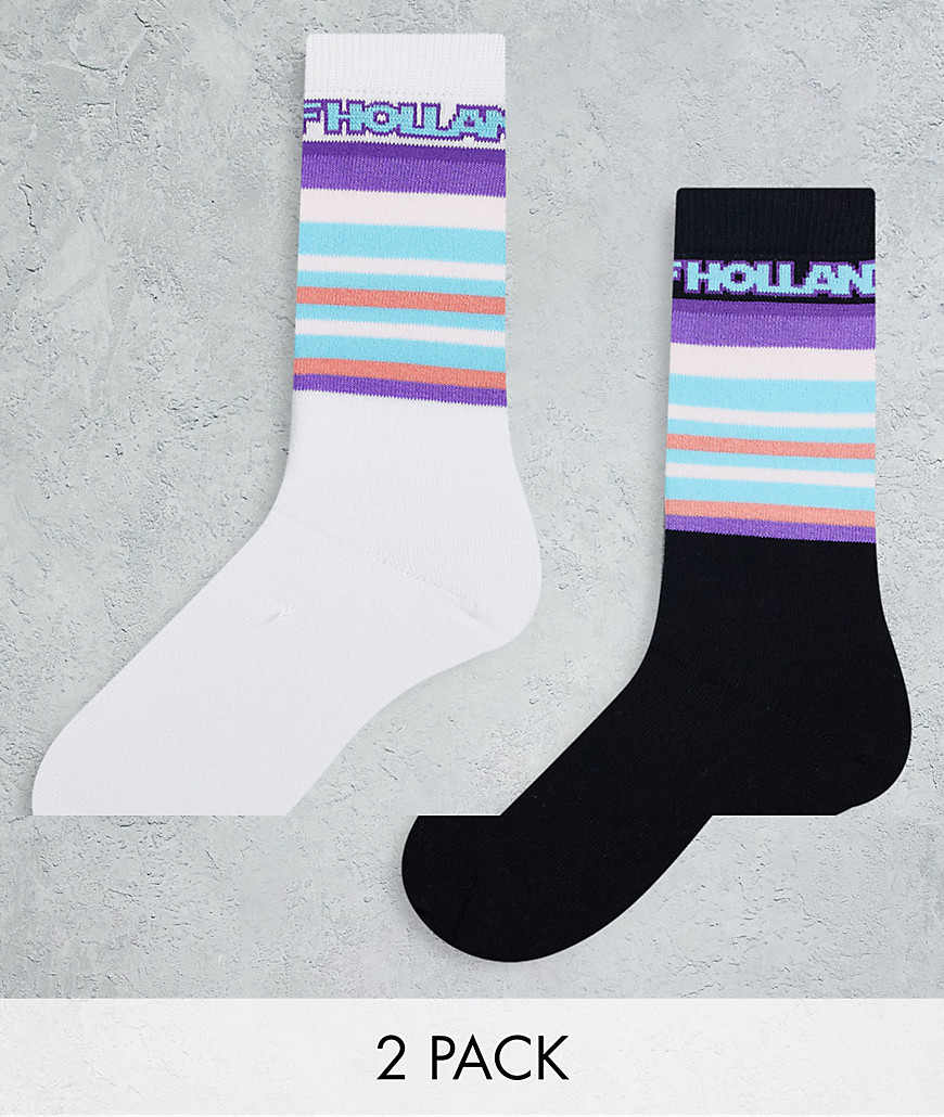 House Of Holland Two Pack Striped Socks In Black And White