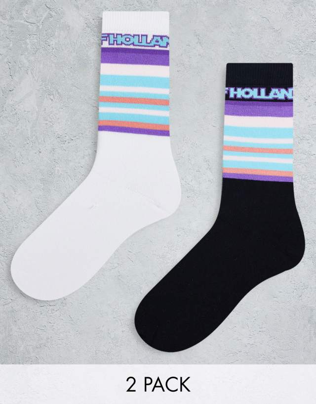 House of Holland two pack striped socks in black and white