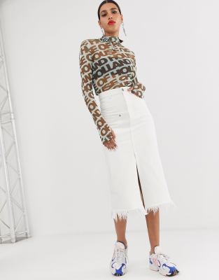 white denim midi skirt