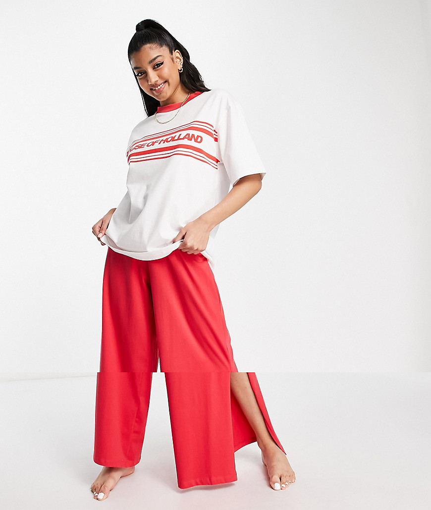 House of Holland wide leg lounge pants and t-shirt in black and red