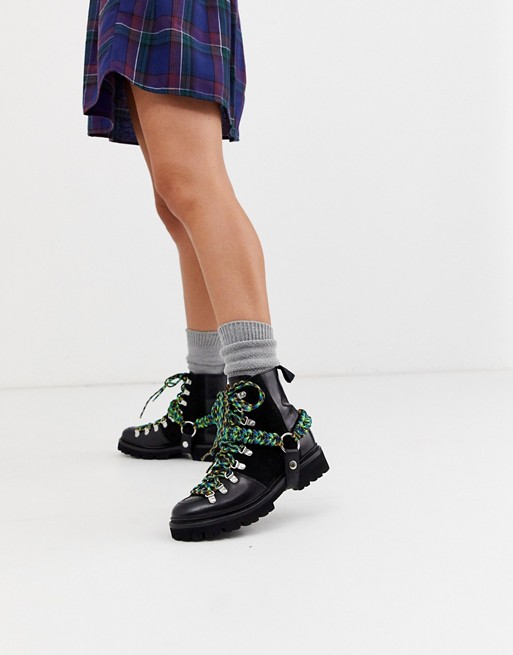 House Of Holland X Grenson solid black and lime nanette leather biker boots