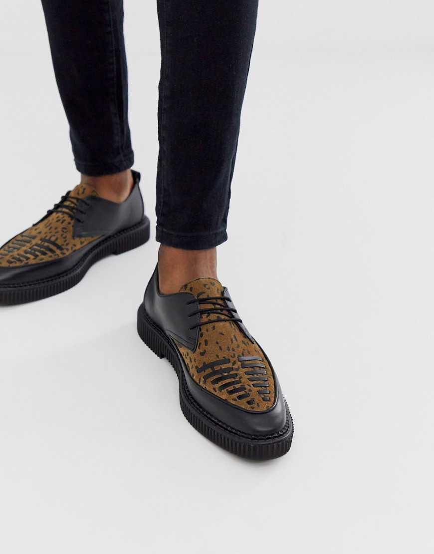 House of Hounds - Cooper - Suède schoenen met crêpezool in luipaardprint-Zwart
