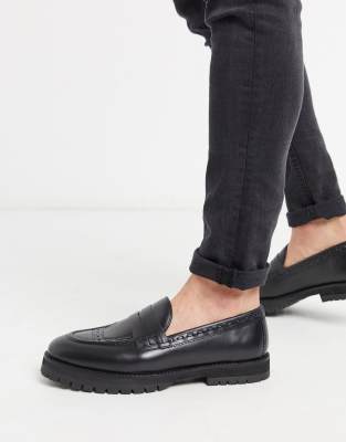 black leather penny loafers