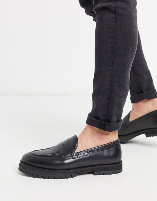 House of Hounds crow penny loafers in black leather