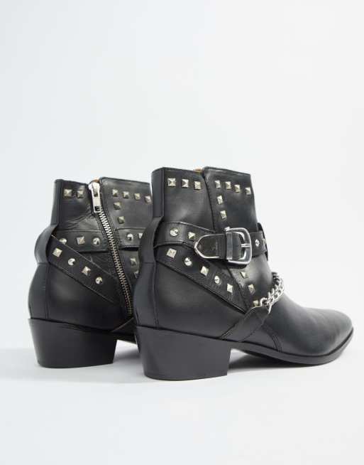 House Of Hounds Jasper studded cuban boots in black leather