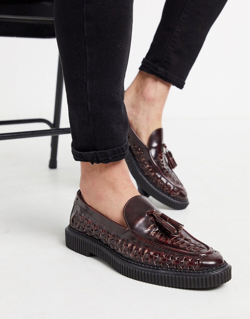 House of Hounds orion woven loafers in Burgundy leather-Black