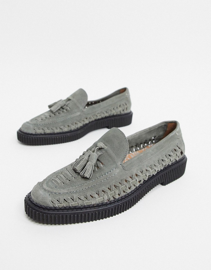 House of Hounds orion woven loafers in grey suede-Black