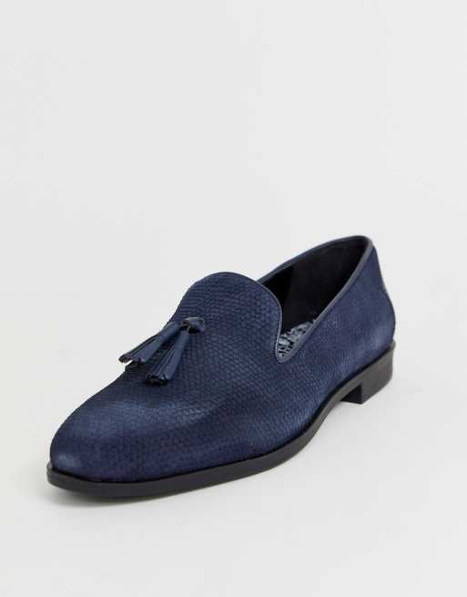 House of Hounds pointer loafers in navy embossed suede | ASOS display picture 1