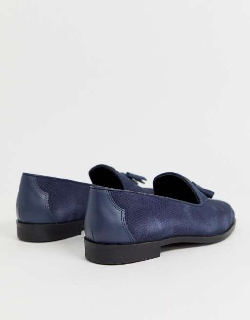 House of Hounds pointer loafers in navy embossed suede | ASOS display picture 1