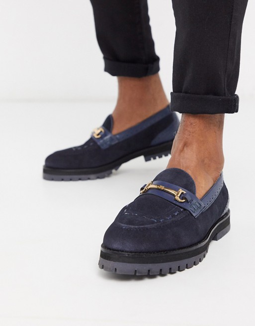 House of Hounds rigal chunky loafers in navy Suede