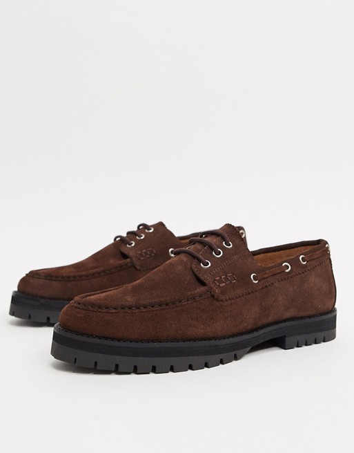House of Hounds sirus chunky boat shoes in brown suede