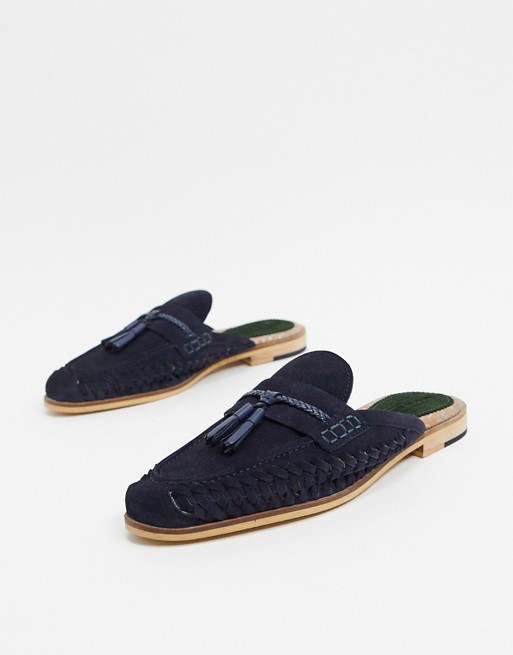 House of Hounds solar woven backless mule loafers in navy suede