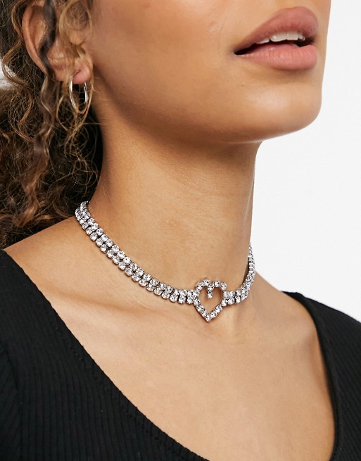 House of Pascal At Heart diamante choker in silver