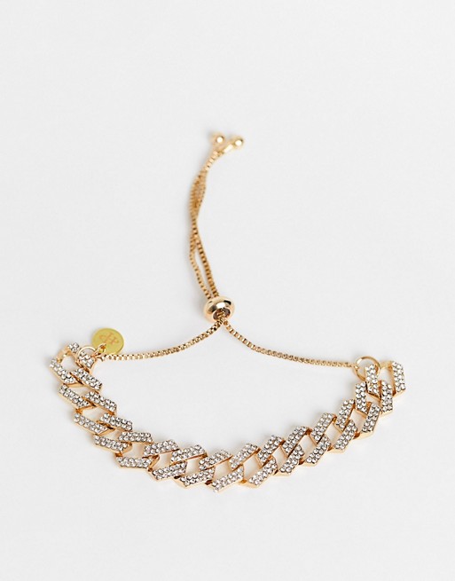 House of Pascal diamante chain adjustable bracelet in gold