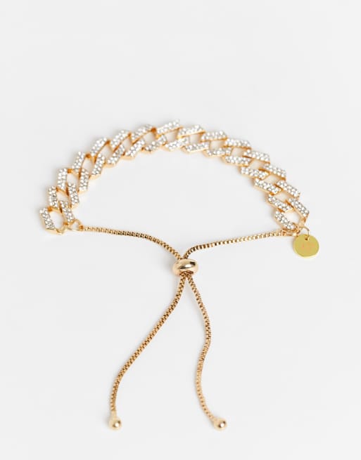 House of Pascal diamante chain adjustable bracelet in gold, 2 of 4