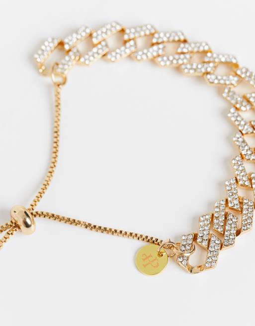 House of Pascal diamante chain adjustable bracelet in gold, 3 of 4