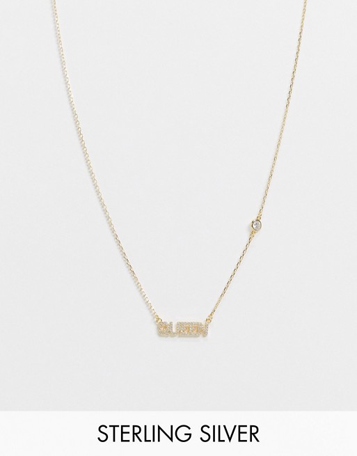 House of Pascal diamante slogan necklace in sterling silver gold plate