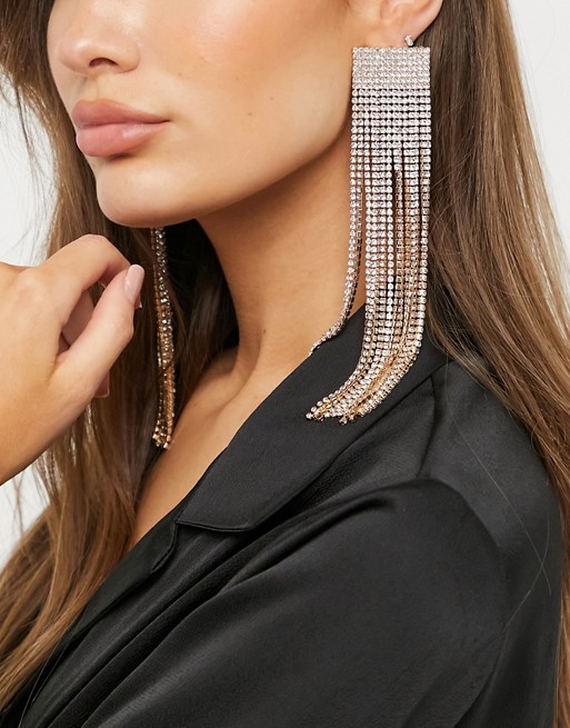 House of Pascal Drop It diamante waterfall earrings in gold