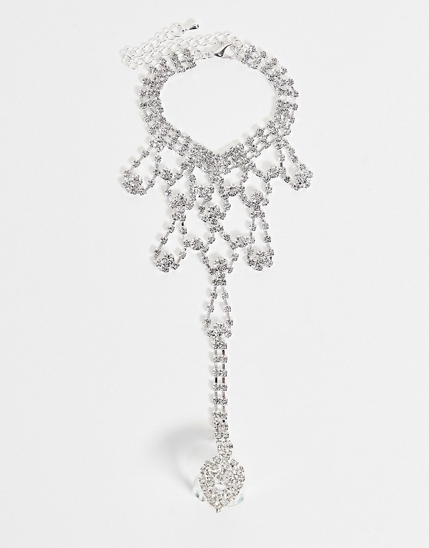 House Of Pascal Heaven Diamante Hand Chain In Silver