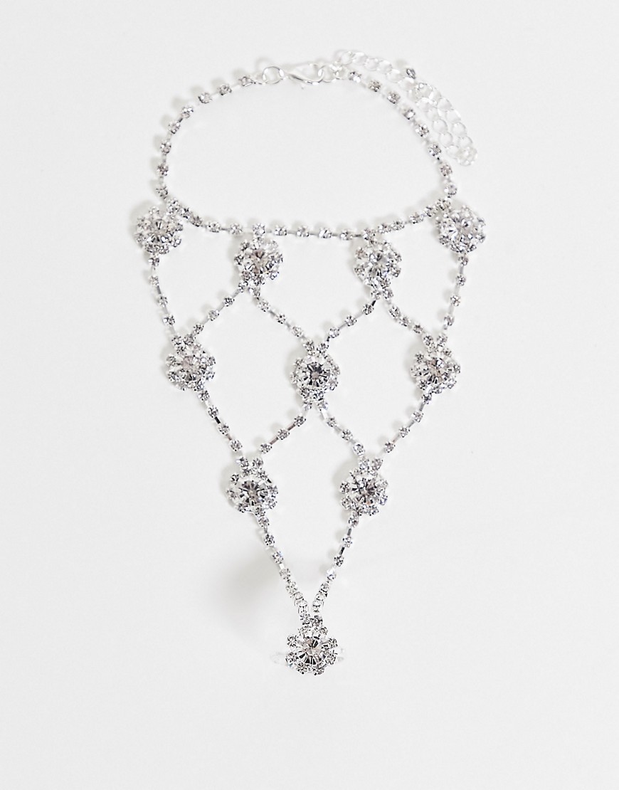 House Of Pascal Its All Over Diamante Triangle Hand Chain In Silver