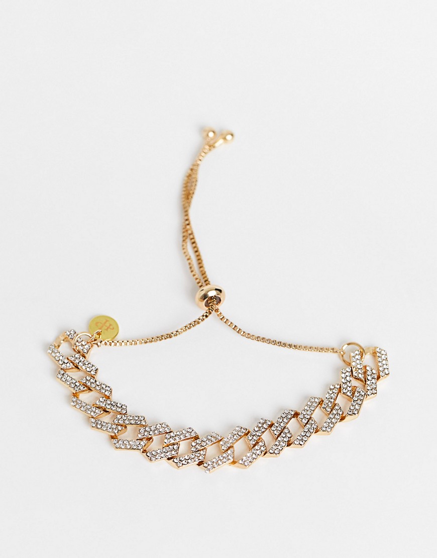 House Of Pascal Rhinestone Chain Adjustable Bracelet In Gold
