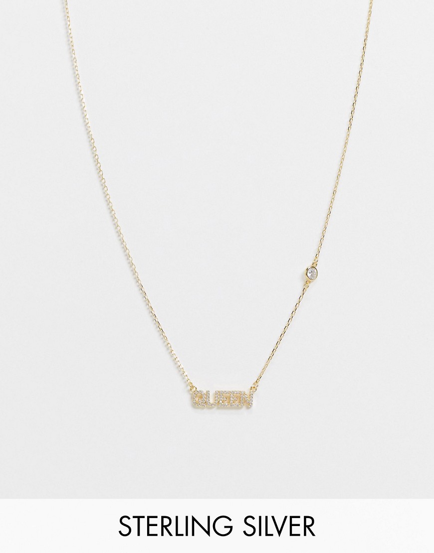 House of Pascal rhinestone slogan necklace in sterling silver gold plate