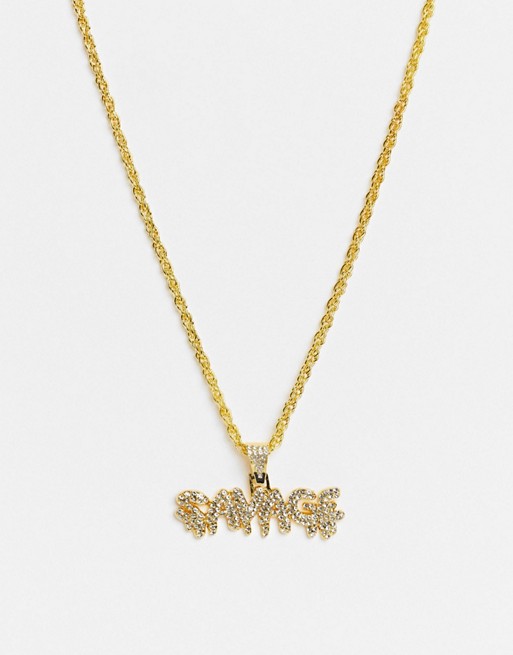 House of Pascal Savage diamante pendant necklace in gold