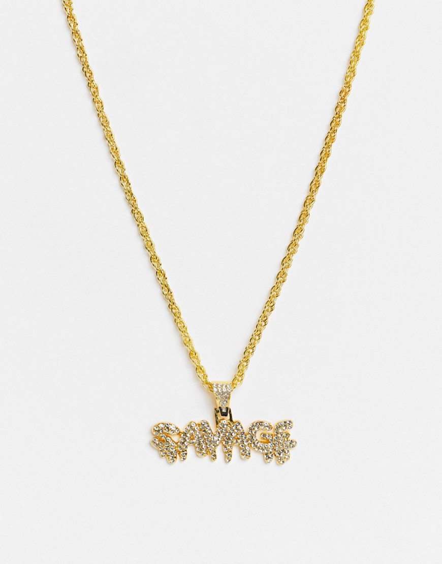 House Of Pascal Savage Rhinestone Pendant Necklace In Gold