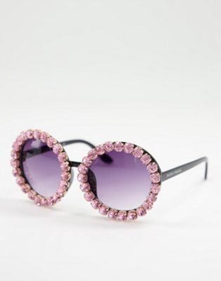 House of Pascal Shine diamante round sunglasses in pink