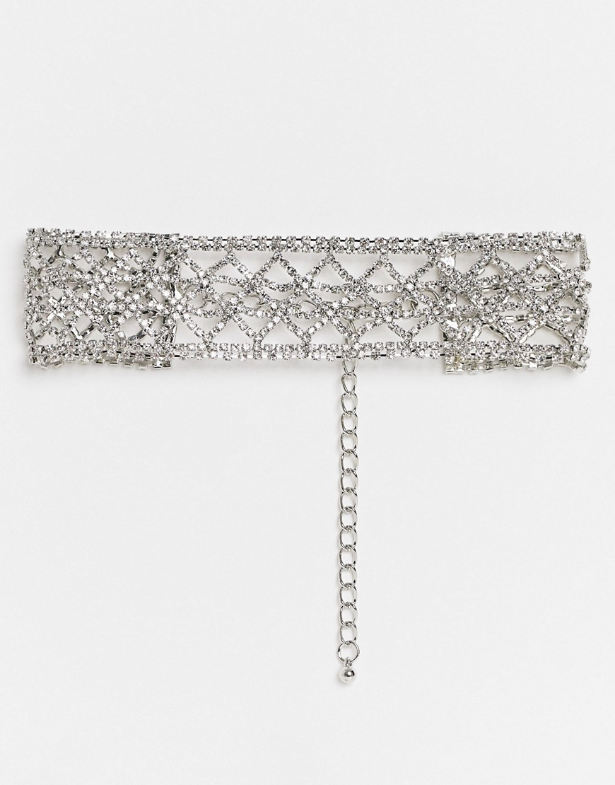 House Of Pascal So Amazing Rhinestone Caged Choker In Silver-multi