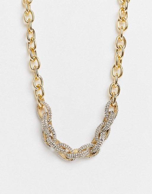 House of Pascal Twisted chunk diamante chain necklace in gold
