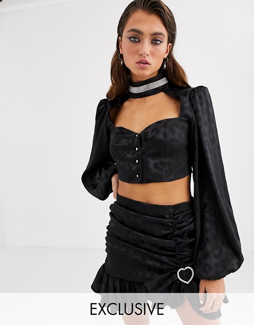 House Of Stars corset top with balloon sleeves and diamante collar co-ord