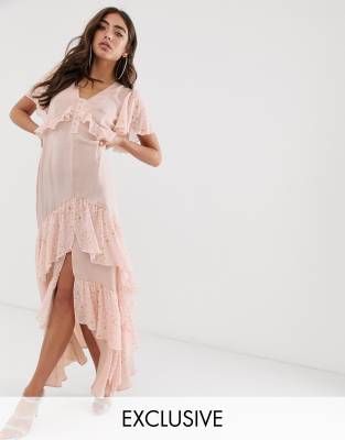 sheer ruffle maxi dress