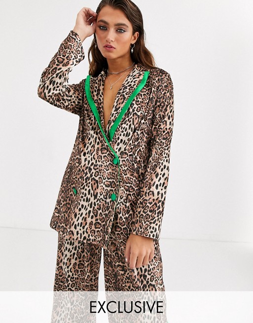House Of Stars relaxed double breasted blazer in velvet leopard co-ord